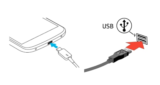 Krok 1: Pripojenie mobilného telefónu USB káblom1