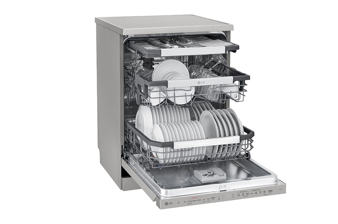 LG Voľne stojaca parná umývačka riadu LG | C | Inverter Direct Drive™ motor | True Steam™, Side View open with contents, DF455HPS, thumbnail 8