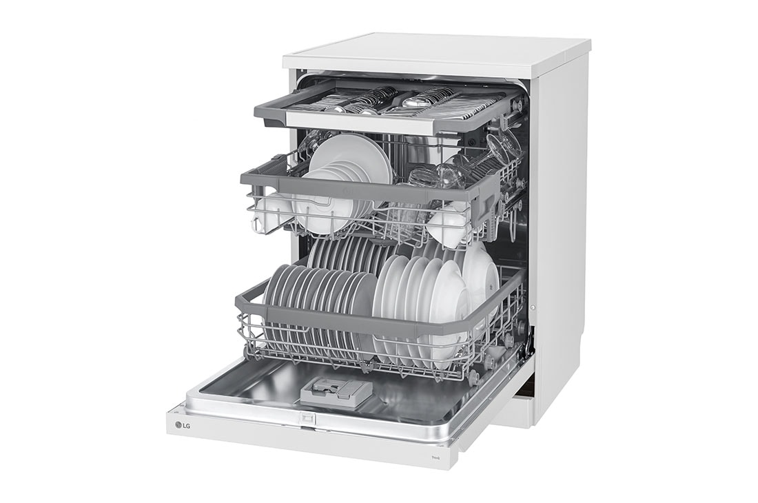 LG Voľne stojaca parná umývačka riadu LG | B | Inverter Direct Drive™ motor | True Steam™, right side open with utensils stored, DF965FWS, thumbnail 8