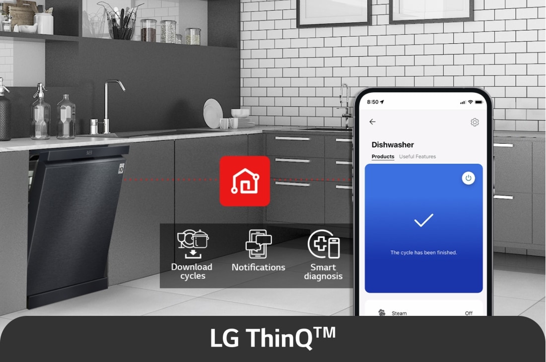 LG Voľne stojaca parná umývačka riadu LG| A-10% | 14 súprav riadu QuadWash™ | Čierna / šedá, lifestyle image, DF587HMS, thumbnail 5