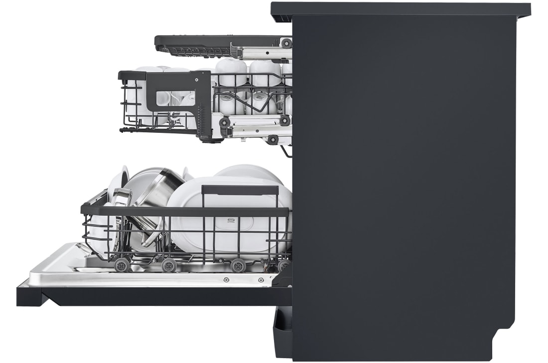 LG Voľne stojaca parná umývačka riadu LG| A-10% | 14 súprav riadu QuadWash™ | Čierna / šedá, side view, DF587HMS, thumbnail 11