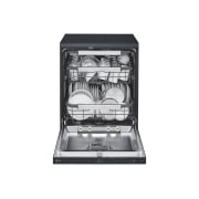 LG Voľne stojaca parná umývačka riadu LG| A-10% | 14 súprav riadu QuadWash™ | Čierna / šedá, front door open view, DF587HMS, thumbnail 2