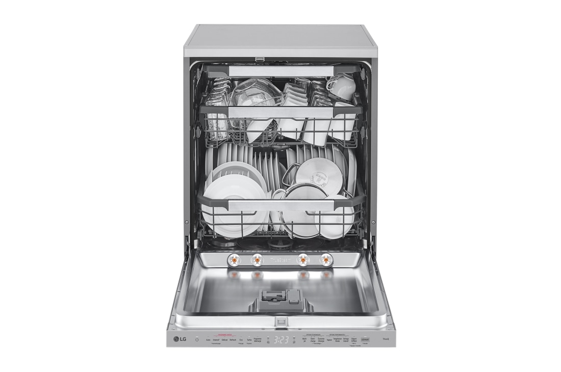 LG Voľne stojaca parná umývačka riadu LG| A | 14 súprav riadu QuadWash™ | Strieborná prime, Front View open, DF587HVS, thumbnail 2
