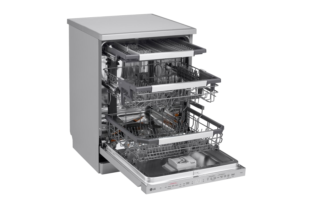 LG Voľne stojaca parná umývačka riadu LG| A | 14 súprav riadu QuadWash™ | Strieborná prime, left View open, DF587HVS, thumbnail 7
