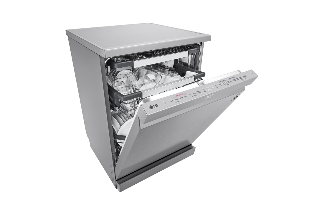 LG Voľne stojaca parná umývačka riadu LG| A | 14 súprav riadu QuadWash™ | Strieborná prime, left View semi open, DF587HVS, thumbnail 8