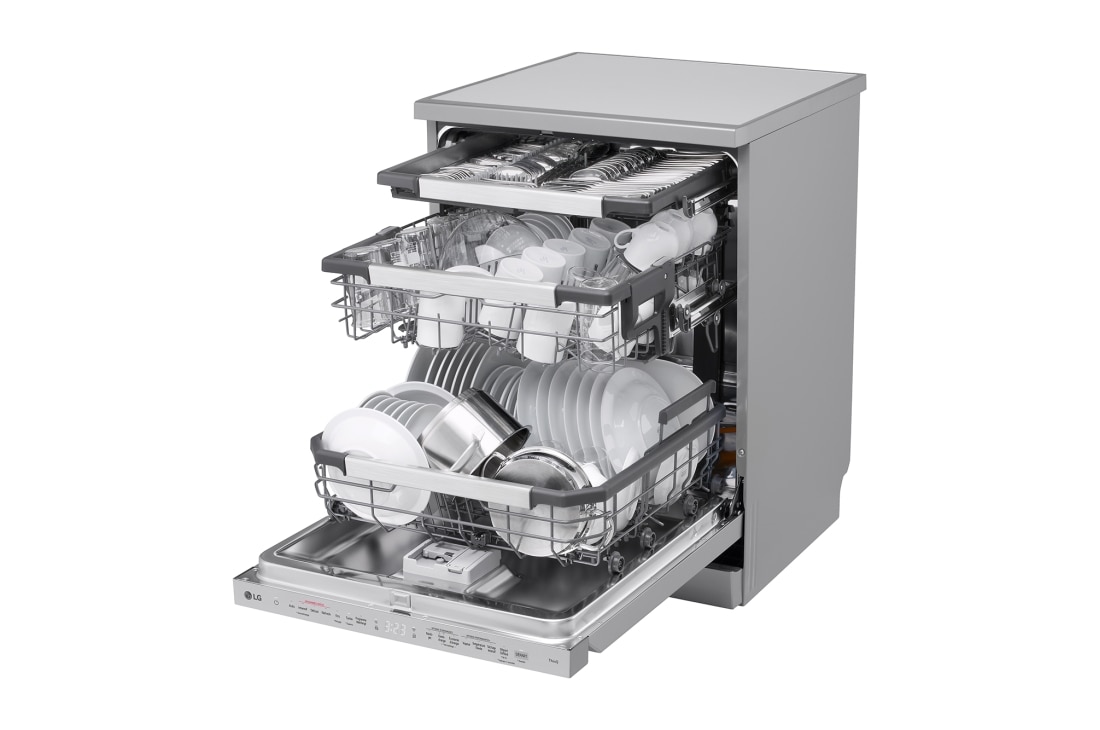 LG Voľne stojaca parná umývačka riadu LG| A | 14 súprav riadu QuadWash™ | Strieborná prime, Right View open, DF587HVS, thumbnail 9