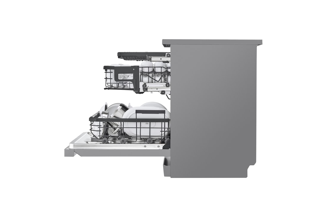 LG Voľne stojaca parná umývačka riadu LG| A | 14 súprav riadu QuadWash™ | Strieborná prime, side View open, DF587HVS, thumbnail 12