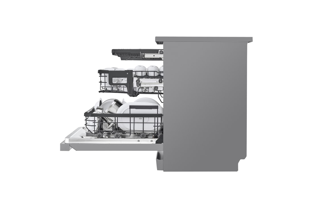 LG Voľne stojaca parná umývačka riadu LG| A | 14 súprav riadu QuadWash™ | Strieborná prime, side View open, DF587HVS, thumbnail 13