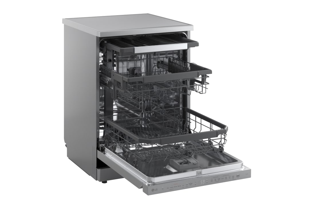 LG Voľne stojaca parná umývačka riadu LG| A | 14 súprav riadu QuadWash™ | Strieborná, right side open view, DF975HVS, thumbnail 8