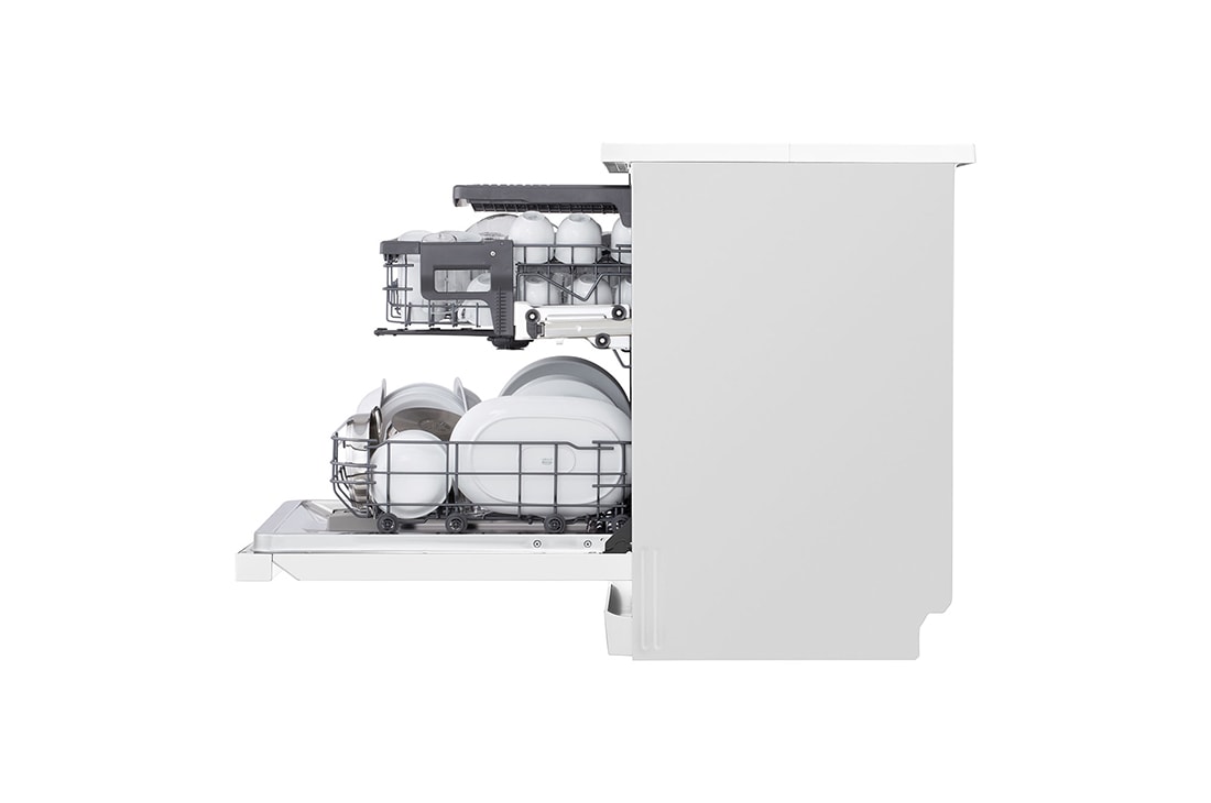 LG Voľne stojaca parná umývačka riadu LG | A | Inverter Direct Drive™ motor | True Steam™, left side open with utensils stored, DF273FWS, thumbnail 5