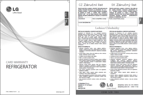Vzor záručného listu LG Electronics CZ, s. r. o.: