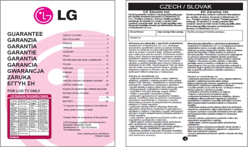 Vzor záručného listu LG Electronics CZ, s. r. o.