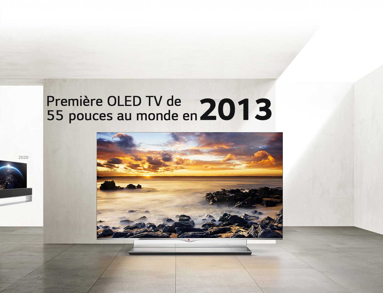 LG TV. Le titre indique : Première OLED TV de 55 pouces au monde en 2013.
