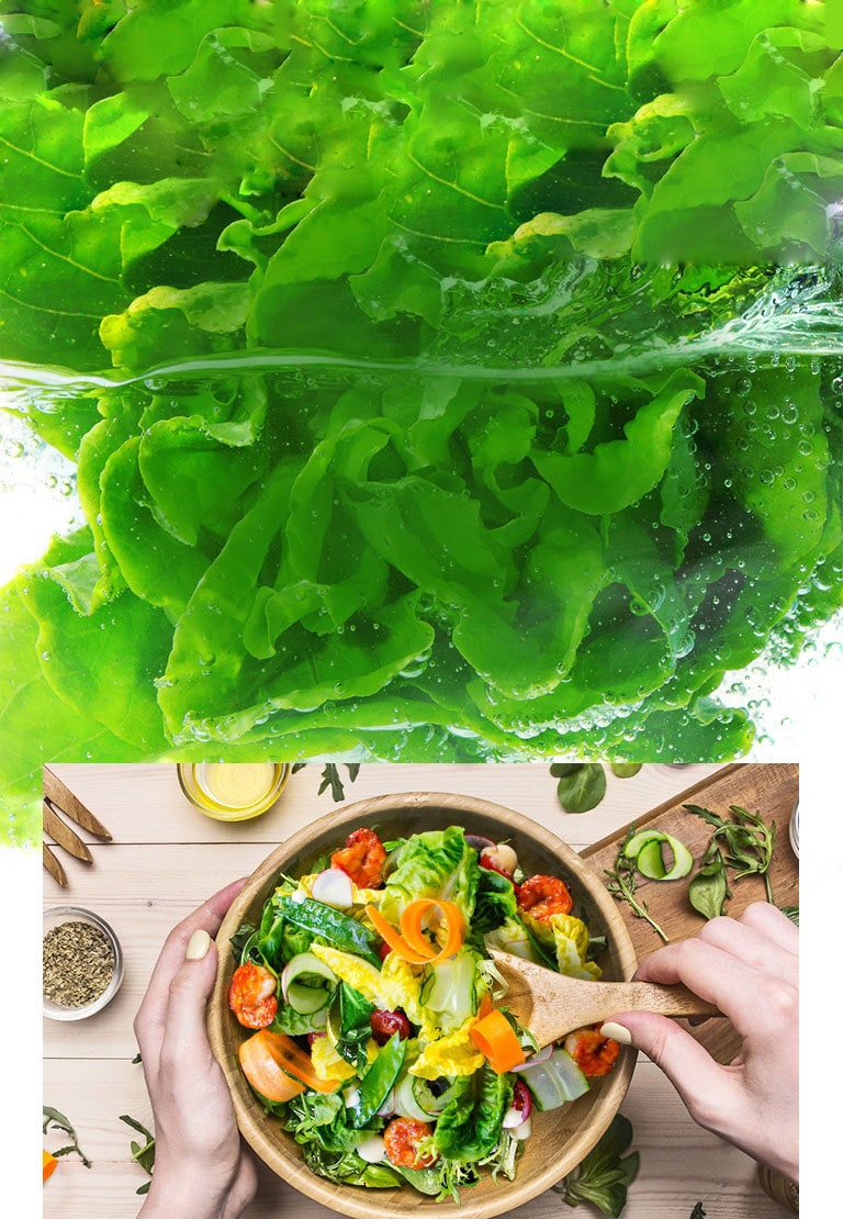 Salade cuisinée dans une assiette en bois