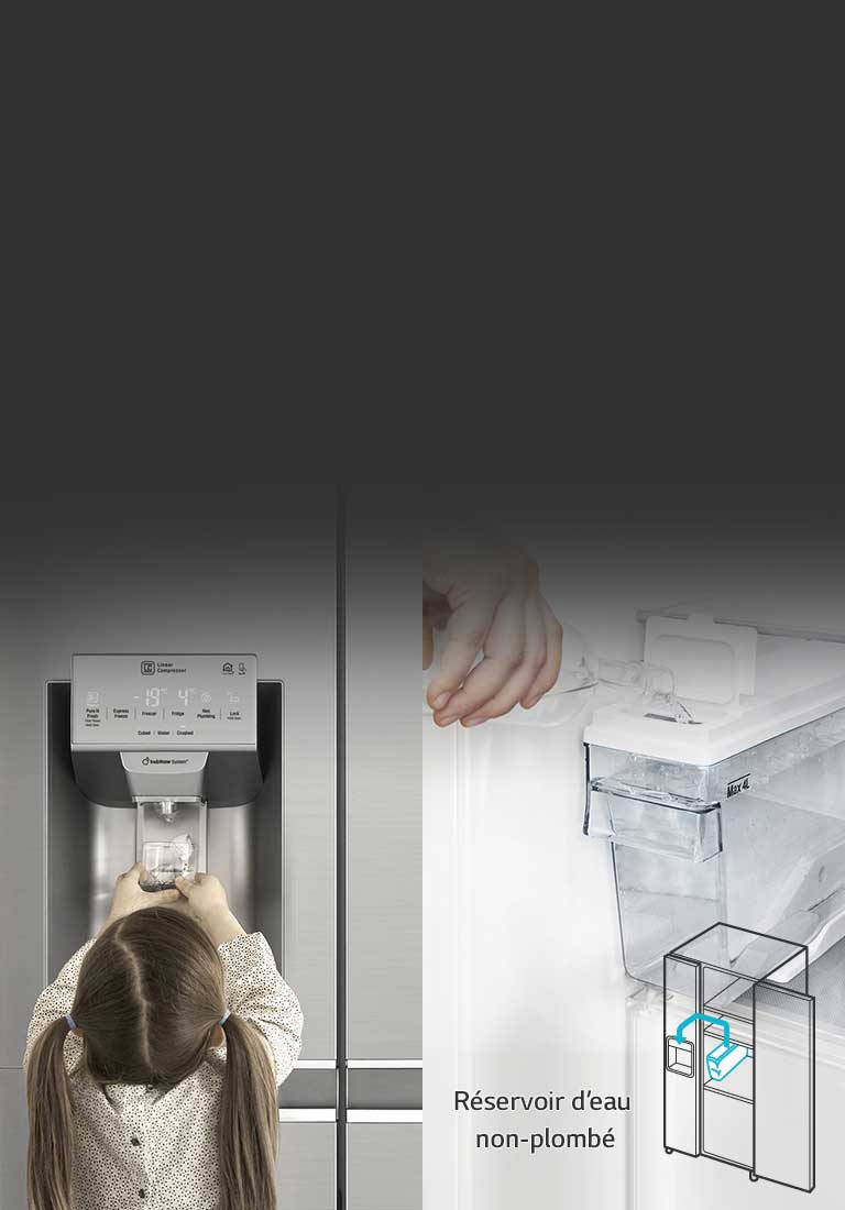 Insertion et retrait faciles du réservoir d'eau