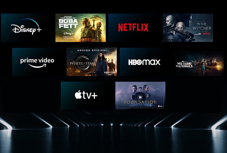 Image montrant divers services OTT avec leurs émissions respectives à côté de chaque logo.