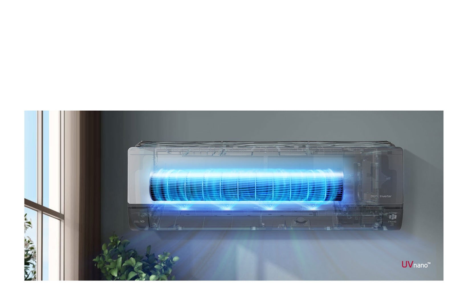 A video shows the front view of the air conditioner installed on a wall.