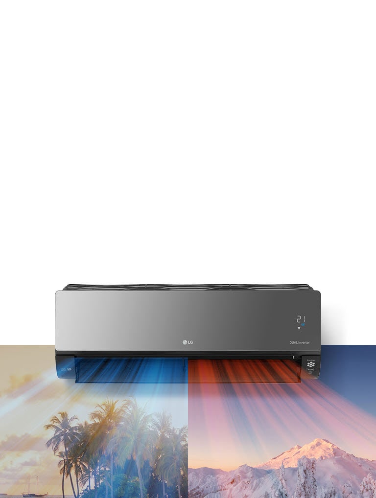 Beneath it are two images, one image shows a hot beach scene and the other shows a snowy mountain scene.