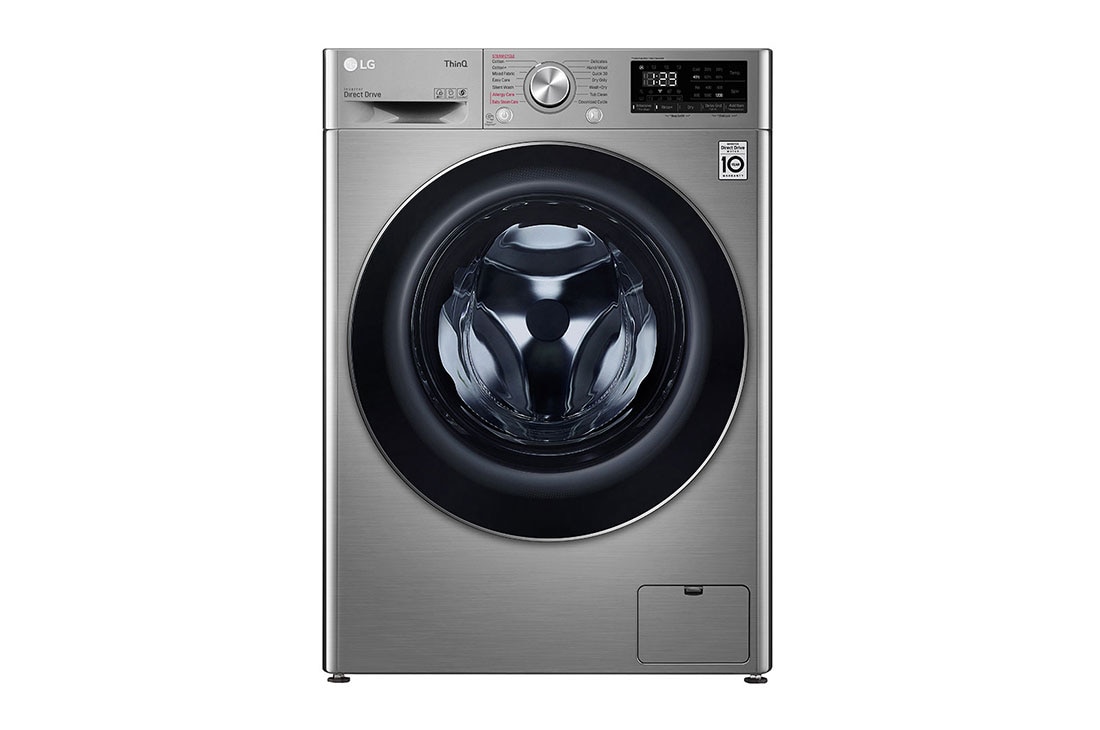 LG Machine à laver 7kg avec moteur Inverter Direct Drive 6 motions chargement frontal, couleur argent, Vue de face, FH2J3QDNG5P