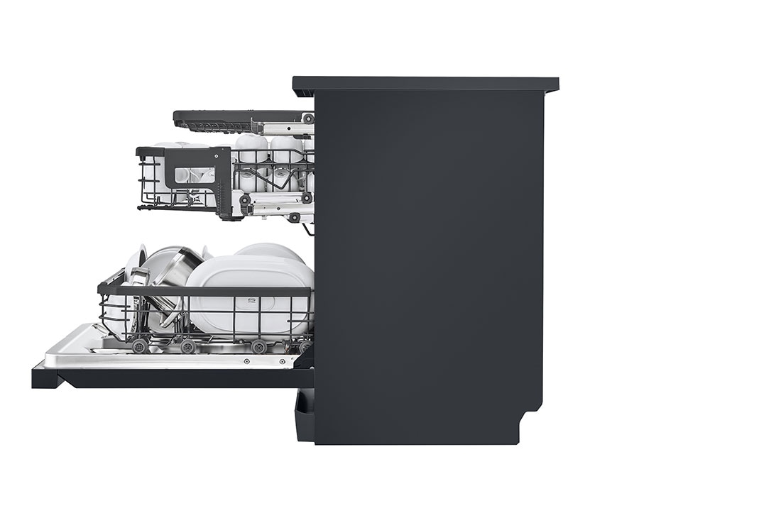 LG Lave-vaisselle LG QuadWash™ Steam, Noir pour 14 personnes, Side view with plates, DFC335HM, thumbnail 7