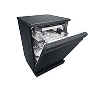 LG Lave-vaisselle LG QuadWash™ Steam, Noir pour 14 personnes, Left side view open door with plates, DFC335HM, thumbnail 4