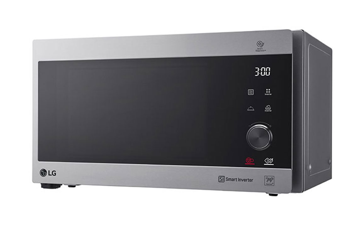LG Four à micro-ondes de 42 litres, argent, technologie Smart Inverter avec 10 ans de garantie, gril, cuisson automatique intelligente, antibactérien, éclairage LED, left view closed , MH8265CIS, thumbnail 7