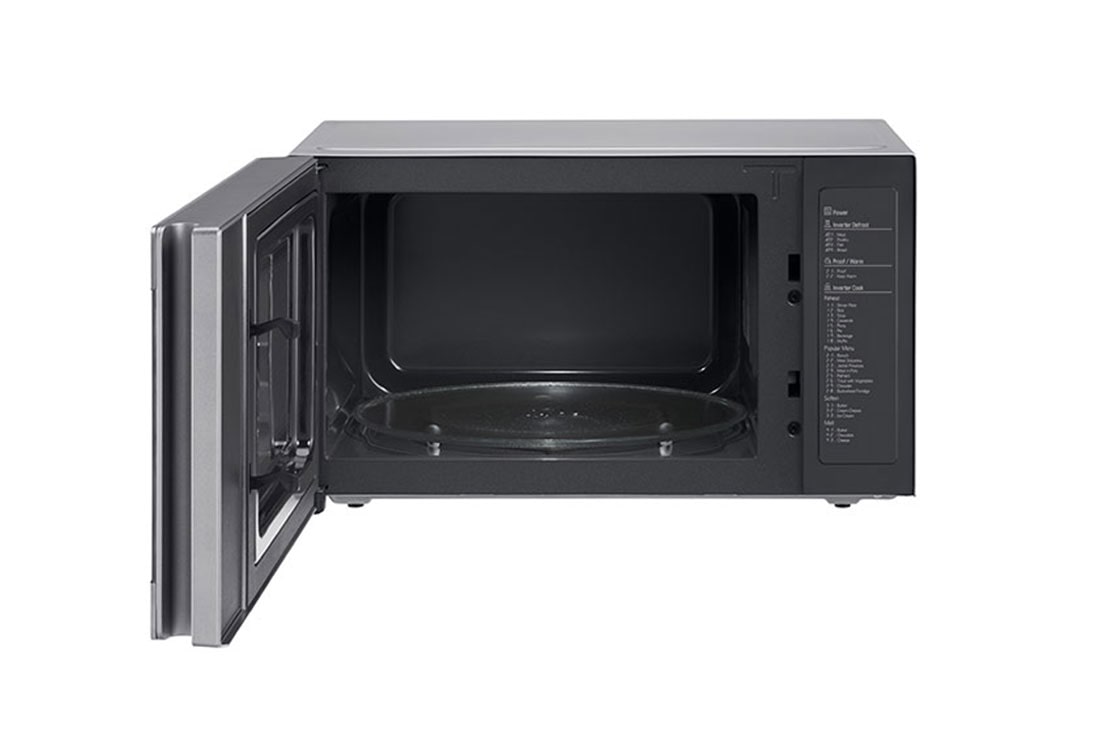 LG Four à micro-ondes de 42 litres, argent, technologie Smart Inverter avec 10 ans de garantie, gril, cuisson automatique intelligente, antibactérien, éclairage LED, front view open, MH8265CIS, thumbnail 2
