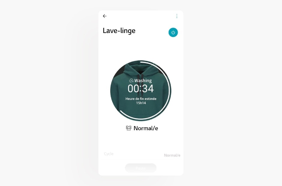 L’image montre l’écran d’un lave-linge dans l’application LG ThinQ