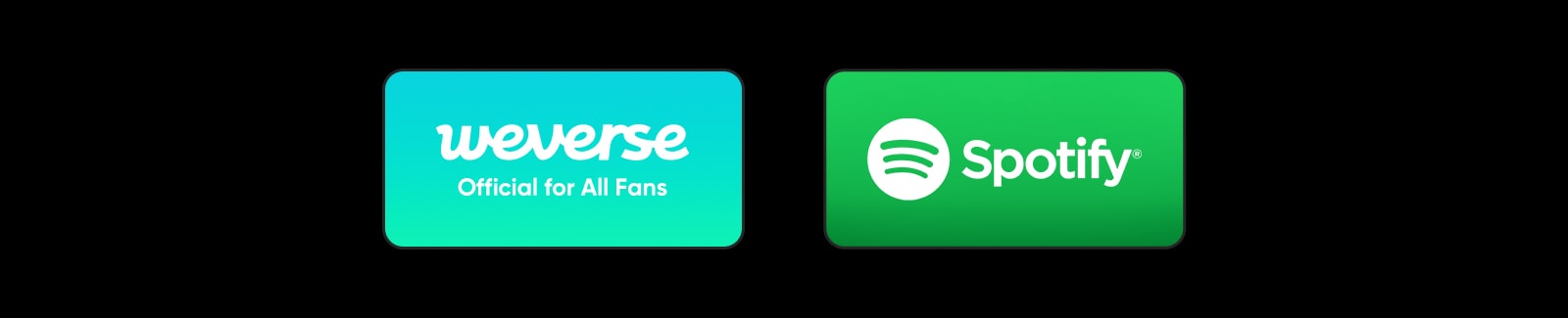 Deux blocs avec le logo Weverse et le logo Spotify sont visibles.