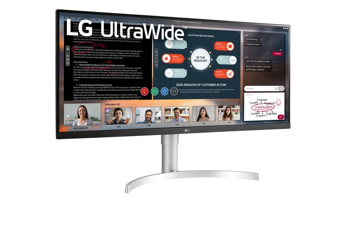 LG 34'' UltraWide™ Full HD (2560x1080) HDR IPS Monitor, vue de côté de -15 degrés, 34WN650-W, thumbnail 3