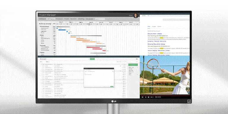 Faites-en plus grâce à une meilleure visibilité sur cet écran UltraWide™ Full HD (2560 x 1080). Avec 33% plus d’espace à l’écran en largeur que l’affichage de résolution FHD (1920 x 1080), vous pouvez effectuer plusieurs tâches efficacement sans avoir à passer d’un programme à l’autre.