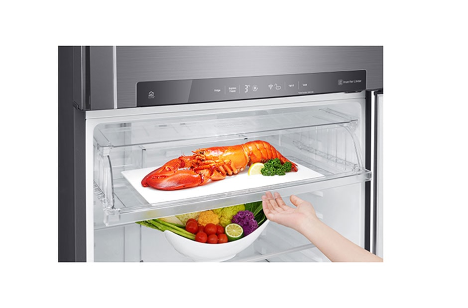 LG Réfrigérateur deux portes de 547 litres avec compresseur à onduleur Smart Inverter, Door Cooling+™ et LED tactile, ThinQ™ avec Wi-Fi - Platine argent, GN-H702HLHU, thumbnail 12