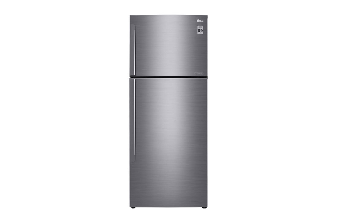 LG Réfrigérateur deux portes de 438 litres avec compresseur à onduleur Smart Inverter, Door Cooling+™ et LED tactile, ThinQ™ avec Wi-Fi - Platine argent, GL-C502HLCL