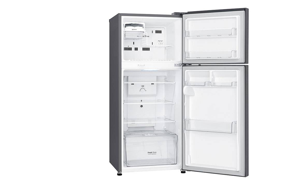 LG Réfrigérateur deux portes de 340 litres avec compresseur à onduleur Smart Inverter, Door Cooling+™ et LED tactile, ThinQ™ avec Wi-Fi - Platine argent, Side View Door Open without Food, GL-C252SLBB, thumbnail 9