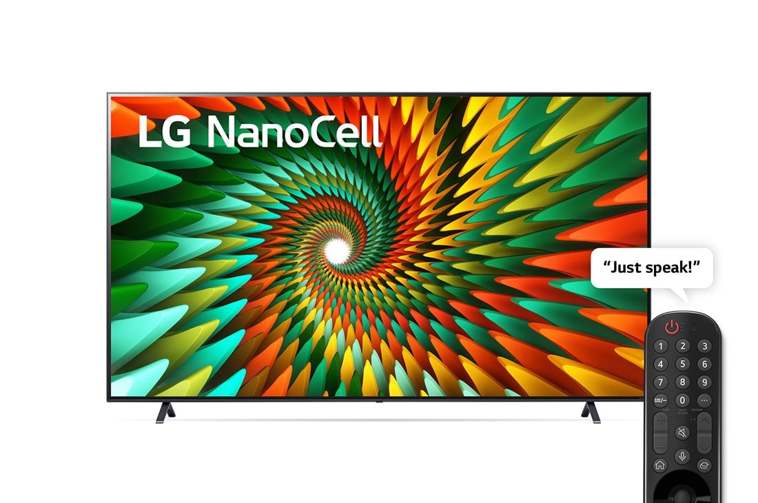 LG Smart TV NanoCell LG NANO77 65 pouces 4K, 2023, Vue avant du téléviseur NanoCell de LG, 65NANO776RA