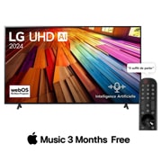 LG Smart TV  LG UHD AI UT80 4K, 86 pouces, Télécommande Magique IA HDR10 webOS24 2024, Vue avant du LG UHD TV, UT80 avec le texte LG UHD AI ThinQ, 2024, et le logo de webOS Re:New Program à l'écran., 86UT80006LB, thumbnail 1