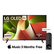 LG Smart TV  LG OLED AI B4 4K, 65 pouces, Télécommande Magique IA Dolby Vision webOS24 2024, Vue de face avec LG OLED TV, OLED B4, 11 ans en tant que numéro 1 mondial de l'emblème OLED et le logo du programme webOS Re:New sur l'écran avec un support à 2 pôles, OLED65B46LA, thumbnail 1