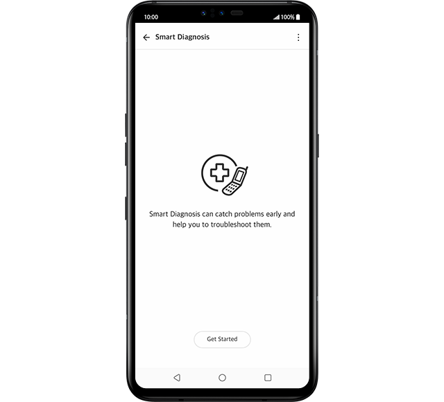 L’interface utilisateur de l’application LG ThinQ montre le logo Smart Diagnosis, et une brève description du service Smart Diagnosis.