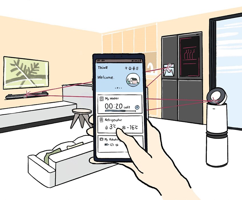 Les appareils électroménagers sont connectés à l’application LG ThinQ pour répartir votre énergie plus efficacement dans la maison.