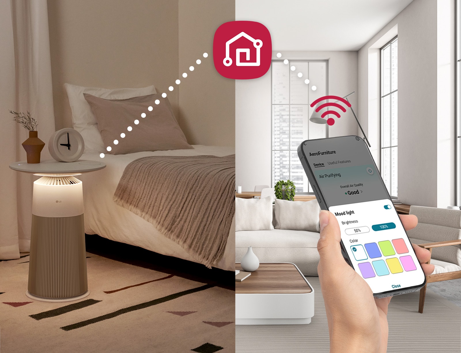 臥室的產品可使用智慧型手機遠距控制。