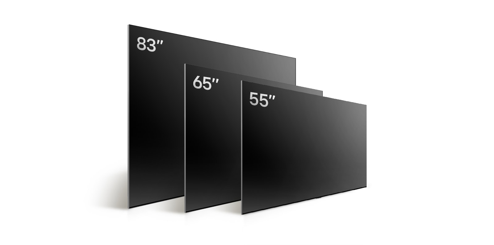 比較 LG OLED TV，OLED G4 不同的尺寸，展現 OLED G4 55 吋、OLED G4 65 吋和 OLED G4 83 吋。