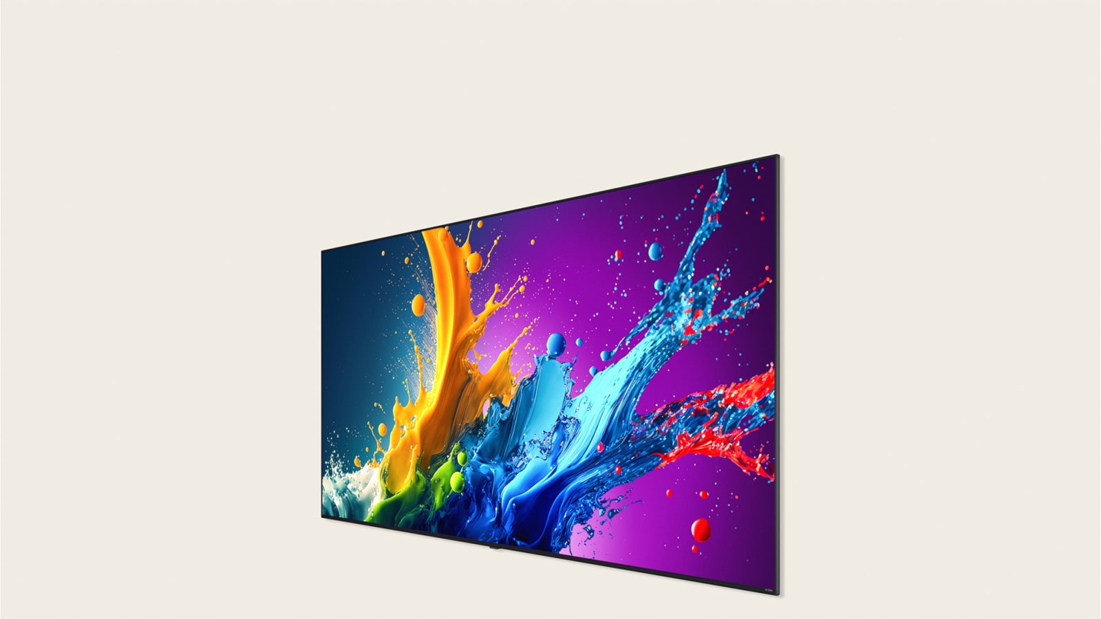 LG QNED80 螢幕顯示色彩繽紛的藝術作品。