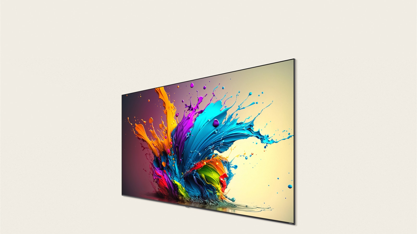 LG QNED MiniLED QNED90 螢幕顯示色彩繽紛的藝術作品。