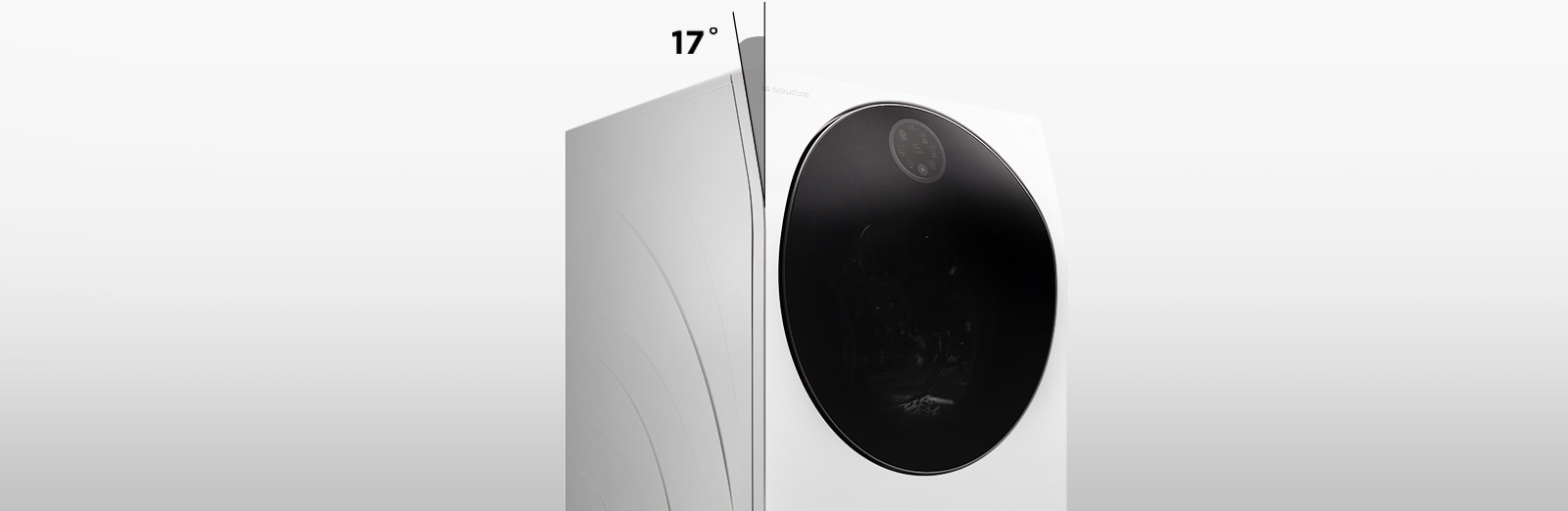 LG SIGNATUREE 洗衣機放置在白色背景畫面的中央位置。