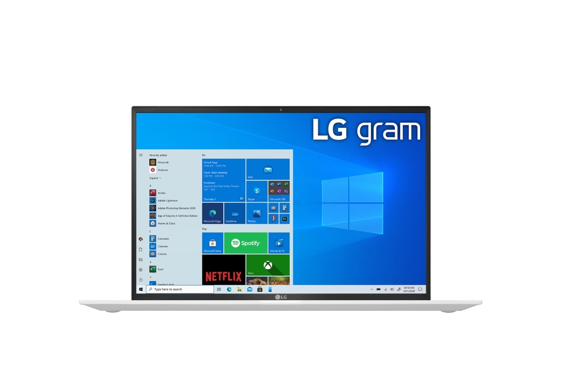 LG gram 16” 輕贏隨型 極致輕薄筆電 – 冰雪白 (i5), 正視圖, 16Z90P-G