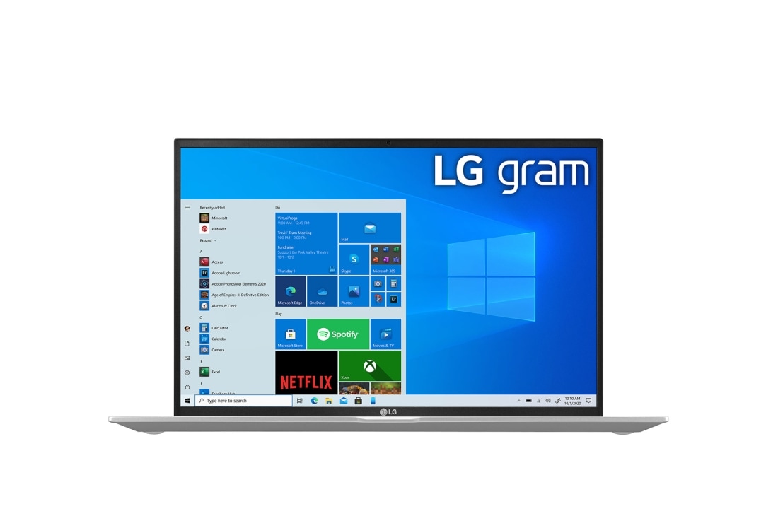 LG gram 16” 輕贏隨型 極致輕薄筆電 – 石英銀 (i5), 正視圖, 16Z90P-G