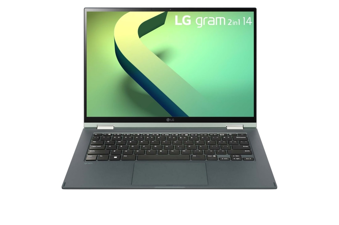 LG gram 14'' 2-in-1 輕贏隨型 極致輕薄翻轉觸控筆電 - 璀璨綠(i5), 正視圖, 14T90Q-G