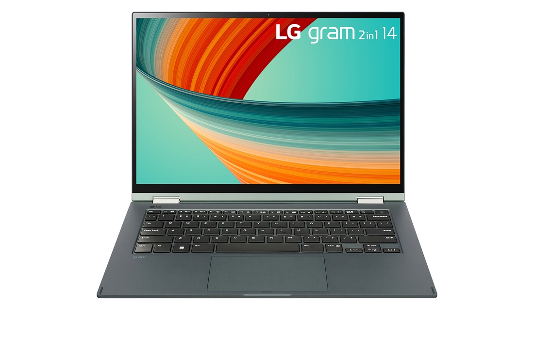 LG gram 14'' Windows 11 Home 2-in-1 輕贏隨型 極致輕薄翻轉觸控筆電 - 璀璨綠(i7), Front view, 14T90R-G