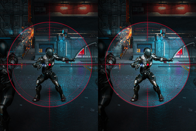 Two comparison pictures are shown, one of which has Black Stabilizer applied to it, which can display more objects in a dark space.