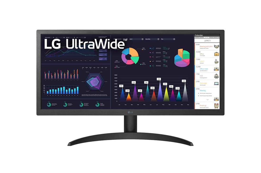 LG 25.7'' UltraWide™ 21:9 Full HD IPS 多工作業螢幕, 正視圖, 26WQ500-B